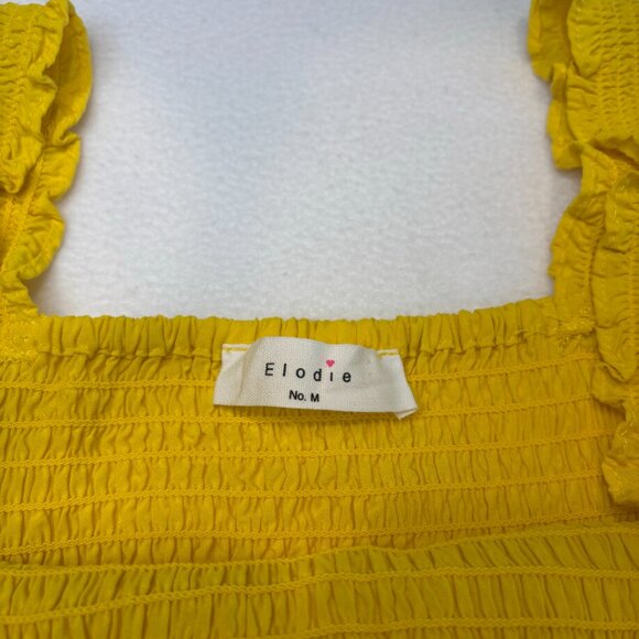 Elodie Women Tank Top Yellow Smocked Square Neck Peplum Medium Excellent - Picture 7 of 10